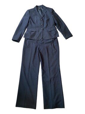 Nine West Womens Pinstripe Black Suit Set Blazer & Pants Size 14